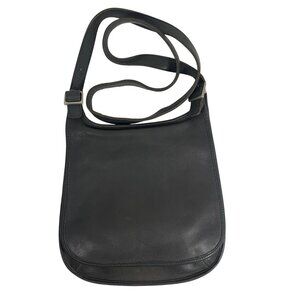 Y2K Coach 9135 Black Leather Slim Hippie Flap Saddle Bag Crossbody Bag USA